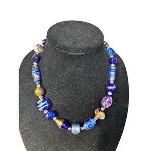 Dyadema Italian Venetian Murano Silver Foil  Multicolor Swirl Glass Bead Necklac